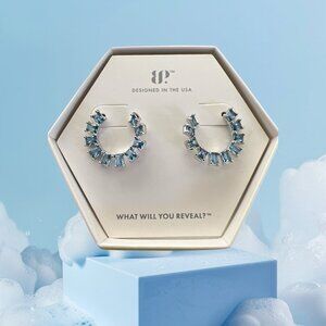 Bomb Party 7/8" Lab Created Blue Zircon Spinel/Rhodium Plated Earrings-NWT